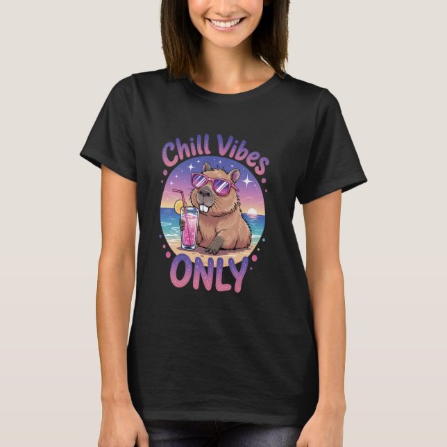 T-shirt Capybara Chill Vibes Beach Sunset Relaxation Tee (Devant)