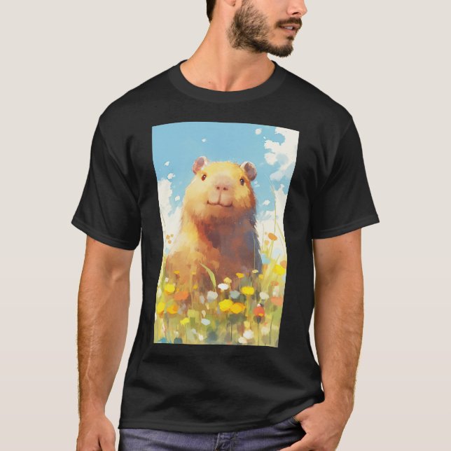 T-shirt Capybara dans la prairie (Devant)