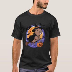 T-shirt Capybara dans un chapeau de sorcière sur un balai 