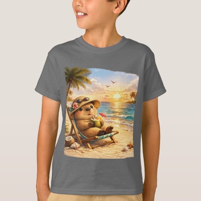 T-shirt Capybara de la plage de noix de coco | Dé design t (Devant)