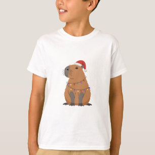 T-shirt Capybara de Noël avec chapeau de Père Noël et lumi