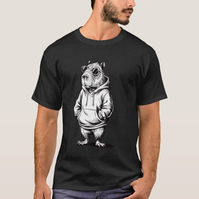 T-shirt Capybara Drôle Avec Lunettes De Soleil Blanches, C (Devant)