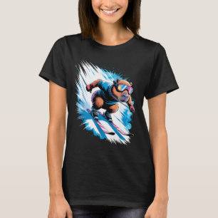 T-shirt Capybara drôle de skieur de sport d'hiver de ski