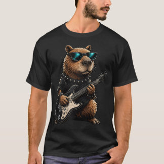 T-shirt Capybara Drôle Guitare Électrique Humour Homme