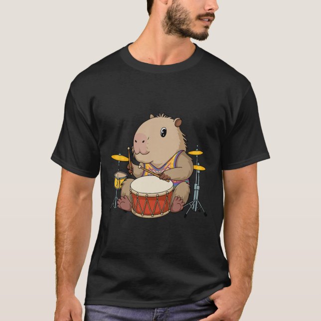 T-shirt Capybara Drummer Jouer des tambours Rongeurs Funny (Devant)
