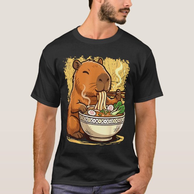 T-shirt Capybara Eating Ramen Noodles  (Devant)