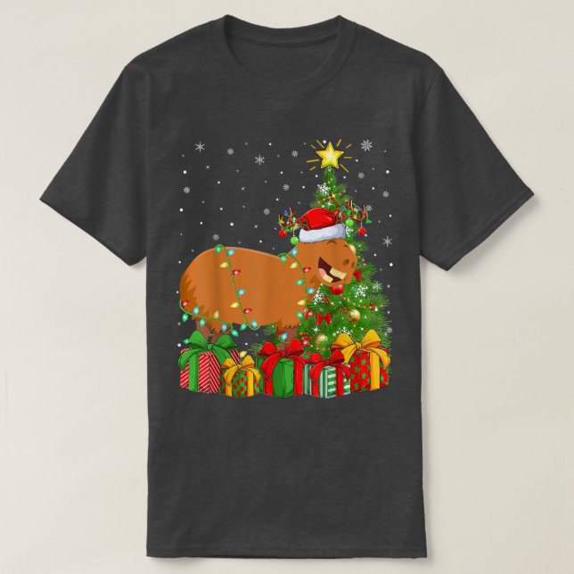 T-shirt Capybara Éclairage Xmas Arbre Santa Hat Capybara C (Design devant)