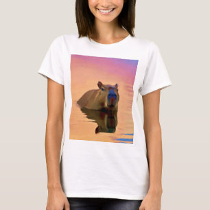 T-shirt Capybara émergeant d'un lac d'art paisible