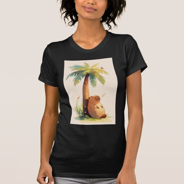 T-shirt Capybara faisant la sieste sous un palmier (Devant)