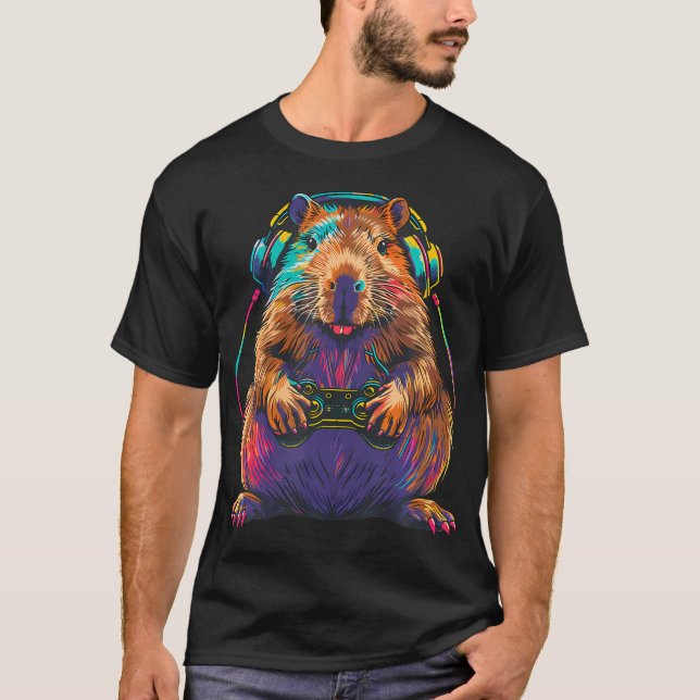 T-shirt Capybara Funny Video Games Capybara Playing Video  (Devant)