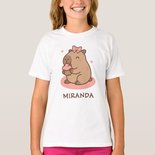 T-shirt Capybara Girls Personalised Cute Funny (Devant)