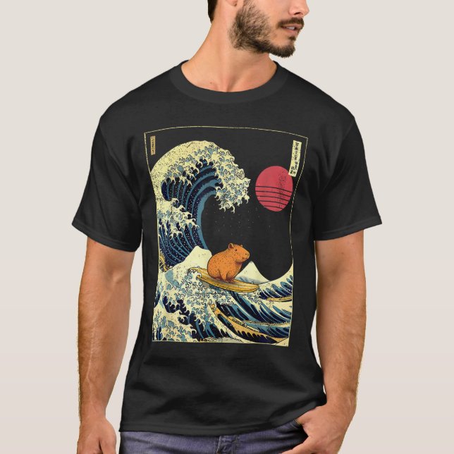 T-shirt Capybara Japanese Kanagawa Wave Funny Surf Animal  (Devant)