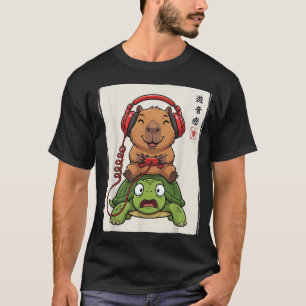 T-shirt Capybara Japonais Joueur Tortue Drôle