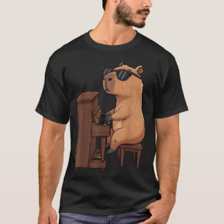 T-shirt Capybara Jouant du Piano Musicien Filles Mignonnes