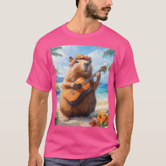 T-shirt Capybara Jouer de la guitare Ukulele Beach Hawaii 