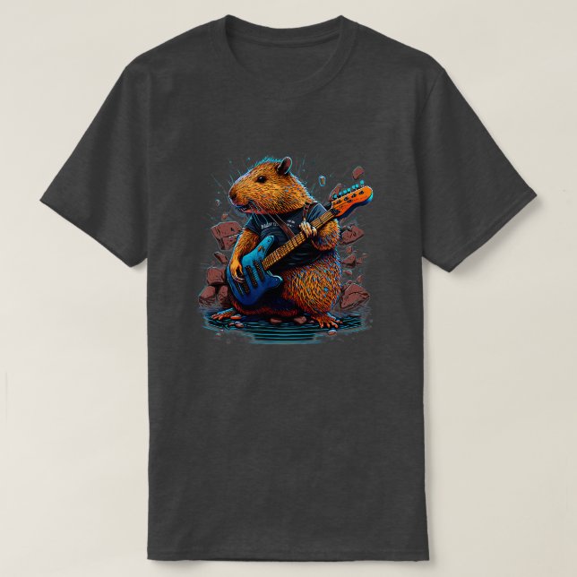 T-shirt Capybara Jouer Guitare Électrique Rock 4 (Design devant)