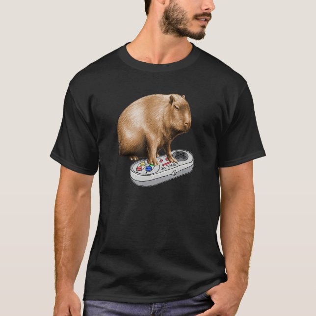 T-shirt Capybara Jouer Vidéo Jeu Faune Animal Capyba (Devant)