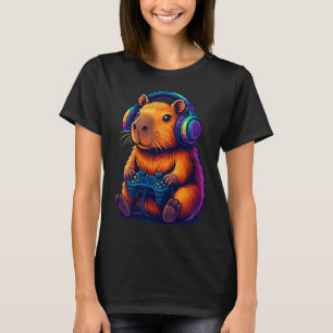 T-shirt Capybara Joueur Mignon — avec Casque Audio et Mane