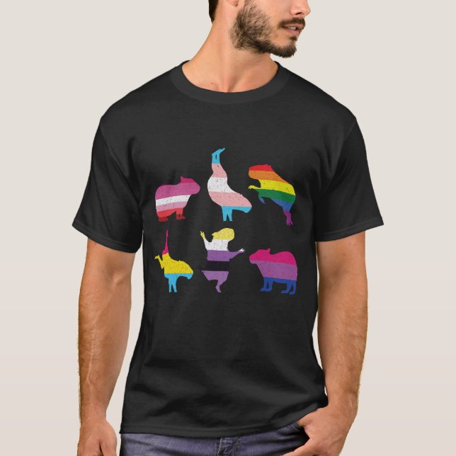 T-shirt Capybara LGBTQ Rainbow Water Pig Transgenre Pride (Devant)
