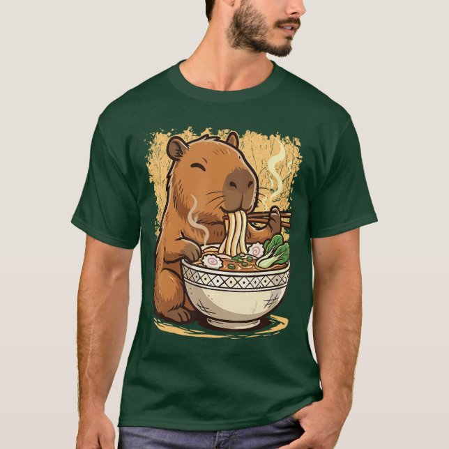 T-shirt Capybara mangeant des nouilles Ramen (Devant)