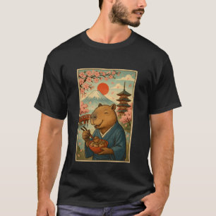 T-shirt Capybara mangeant des Tokoyaki en Kimono Mont Fuji