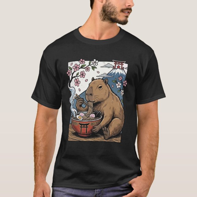 T-shirt Capybara mangeant du Ramen (Devant)
