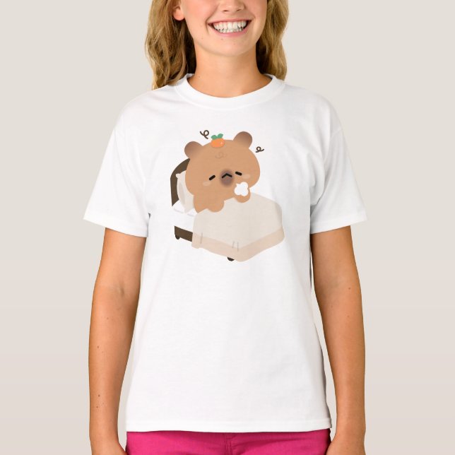 T-shirt Capybara Mignon Fatigué (Devant)