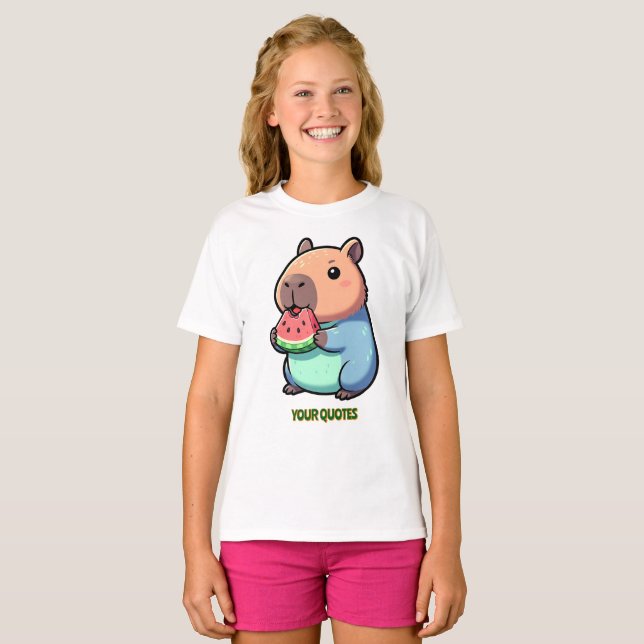 T-shirt Capybara Mignon Mangeant de la Pastèque (Devant entier)