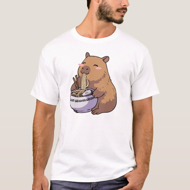 T-shirt Capybara Mignon Mangeant des Nouilles Ramen Art An (Devant)