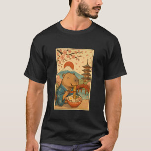 T-shirt Capybara Mignon Mangeant Des Ramen Kimono Fleurs D