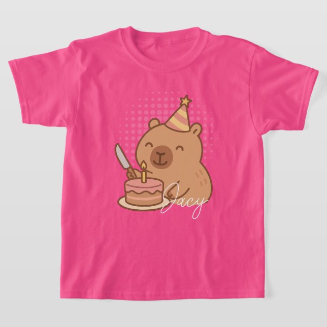 T-shirt Capybara mignon mangeant du gâteau d'anniversaire  (Poser)