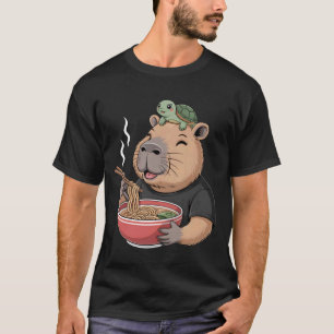 T-shirt Capybara Mignon Mangeant du Ramen avec Tortue Nour