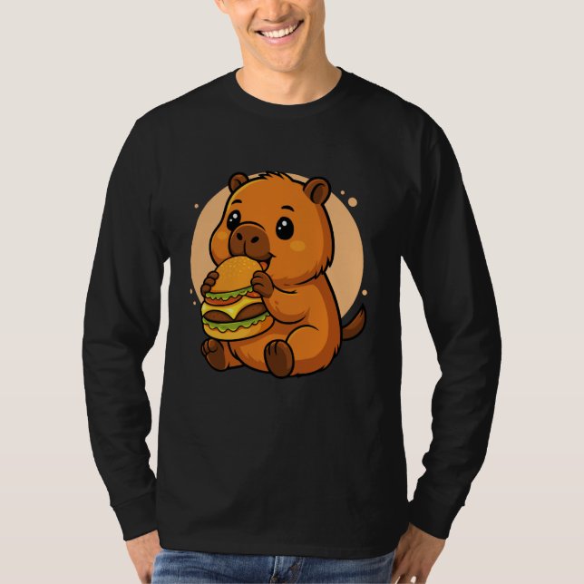 T-shirt Capybara Mignon Mangeant Un Burger Drôle Animal Ka (Devant)