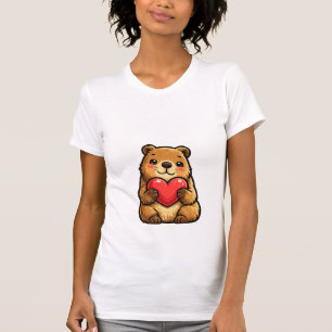 T-shirt Capybara Mignon Tenant un Cœur Capybara Kawaii