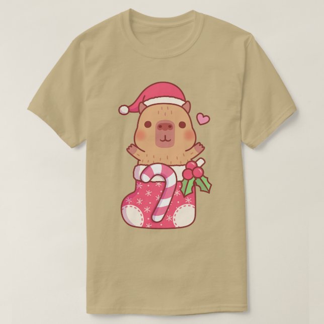 T-shirt Capybara Mignonne Dans La Bouche De Noël Avec Des  (Design devant)
