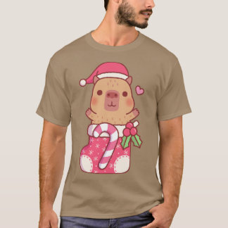 T-shirt Capybara Mignonne Dans La Bouche De Noël Avec Des