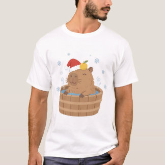 T-shirt Capybara Noël Onsen Chapeau de Père Noël