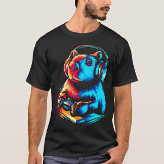 T-shirt Capybara Playing Video Games Animal Rodent Lover C