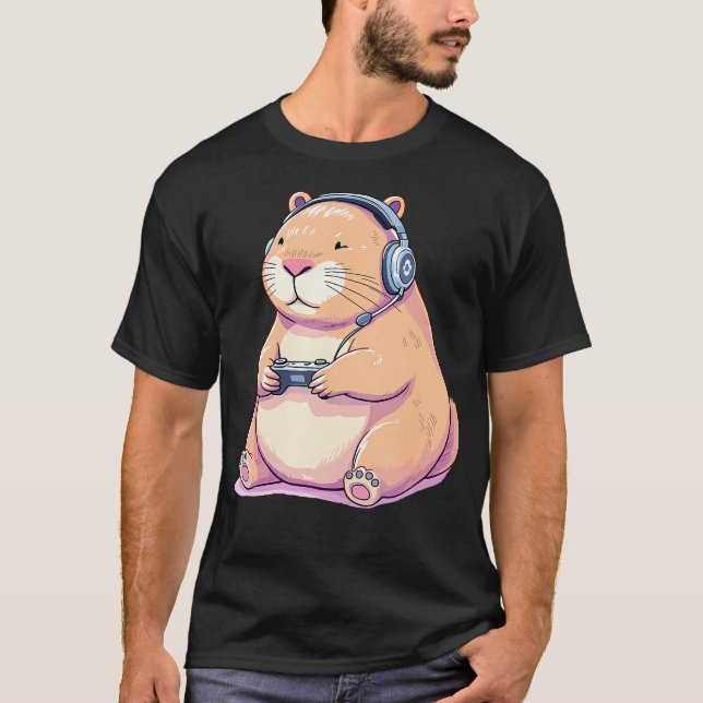 T-shirt Capybara Playing Video Games Funny (Devant)