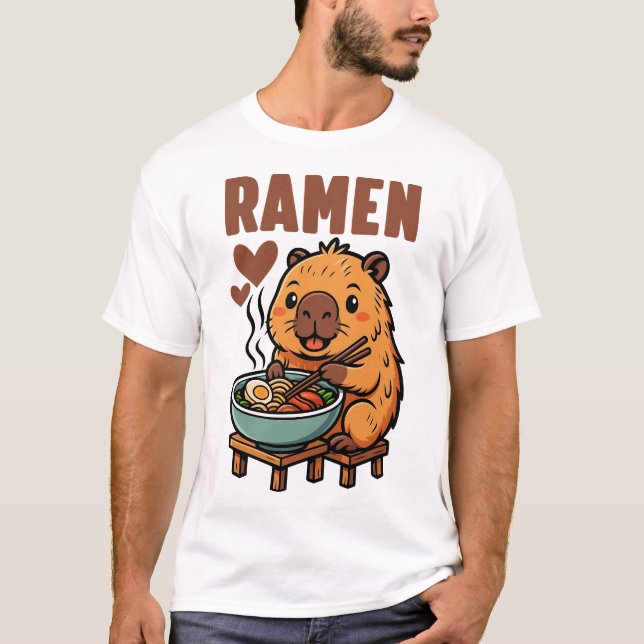 T-shirt Capybara Ramen Drôle Capybara Mangeant Nouilles An (Devant)