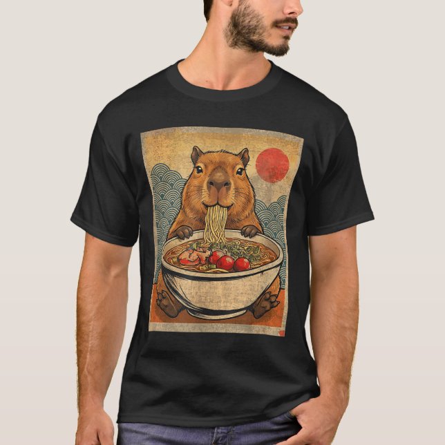 T-shirt Capybara Ramen Japanese Funny Graphic Kawaii Anime (Devant)