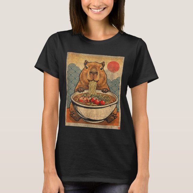 T-shirt Capybara Ramen Japanese Funny Graphic Kawaii Anime (Devant)