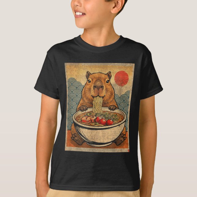 T-shirt Capybara Ramen Japanese Funny Graphic Kawaii Anime (Devant)