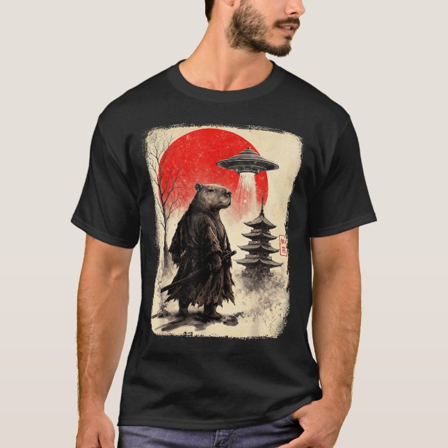 T-shirt Capybara Samurai Retro Ufo Japanese Warrior Tenshu (Devant)