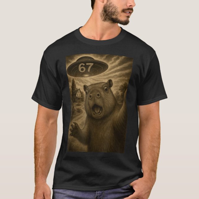 T-shirt Capybara Selfie 67 Meme Six Seven Funny Ufo  (Devant)