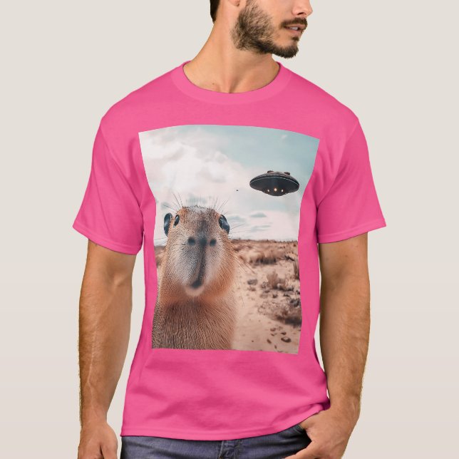 T-shirt Capybara Selfie Avec Ufos Graphique Drôle (Devant)