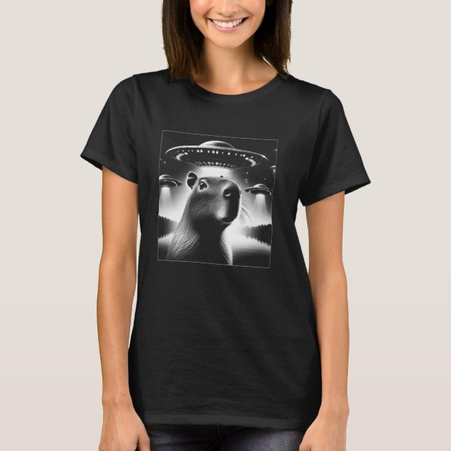 T-shirt Capybara Selfie Invasion UFO Funny Capibara Motif (Devant)