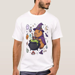 T-shirt Capybara Sorcière Chaudron Art Halloween