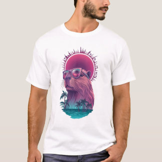 T-shirt Capybara Vaporwave Ambiance Estivale Art