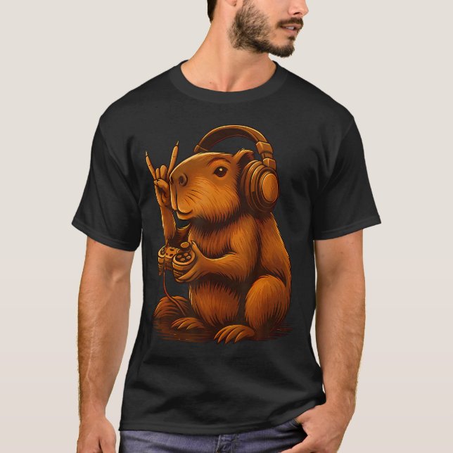 T-shirt Capybara Video Games Funny Graphic Capybara Rock M (Devant)